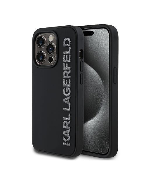 Karl Lagerfeld 3D Rubber Glitter Logo Zadní Kryt pro iPhone 13 Pro Black