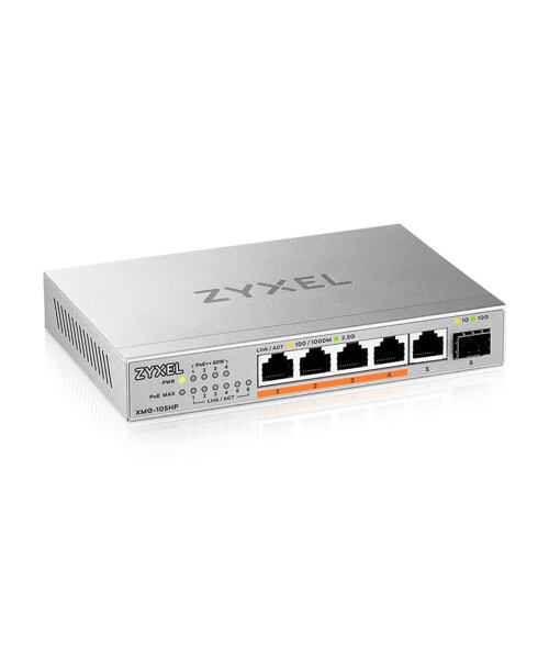 Zyxel XMG-105HP 5 Ports 2,5G + 1 SFP+, 4 ports 70W total PoE++ Desktop MultiGig unmanaged Switch