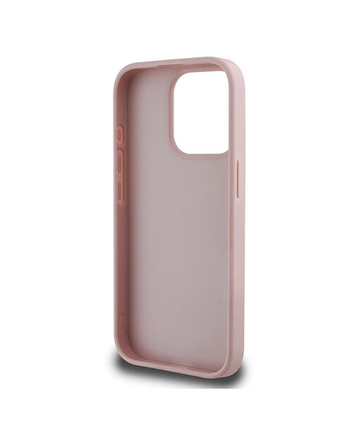Guess PU Grained 4G Metal Logo Zadní Kryt pro iPhone 15 Pro Pink