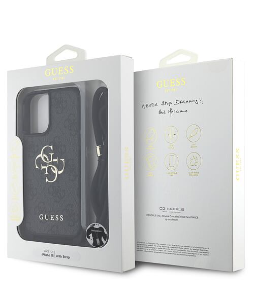 Guess PU 4G Metal Logo Crossbody Popruh Zadní Kryt pro iPhone 16 Black