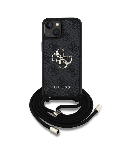 Guess PU 4G Metal Logo Crossbody Popruh Zadní Kryt pro iPhone 15 Black