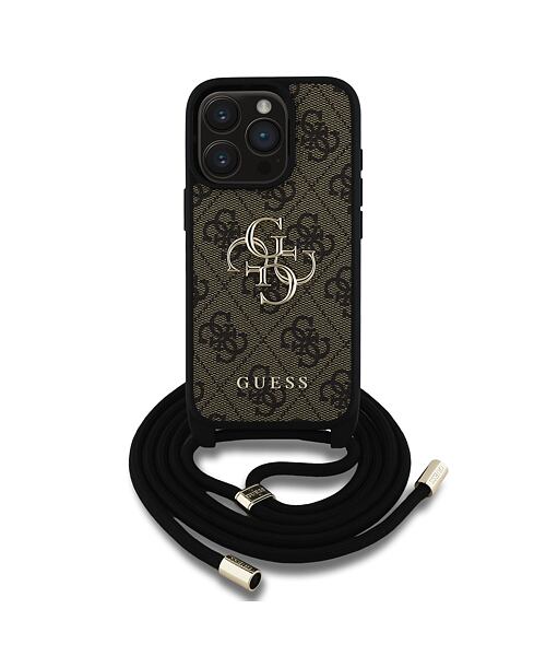 Guess PU 4G Metal Logo Crossbody Popruh Zadní Kryt pro iPhone 15 Pro Max Brown