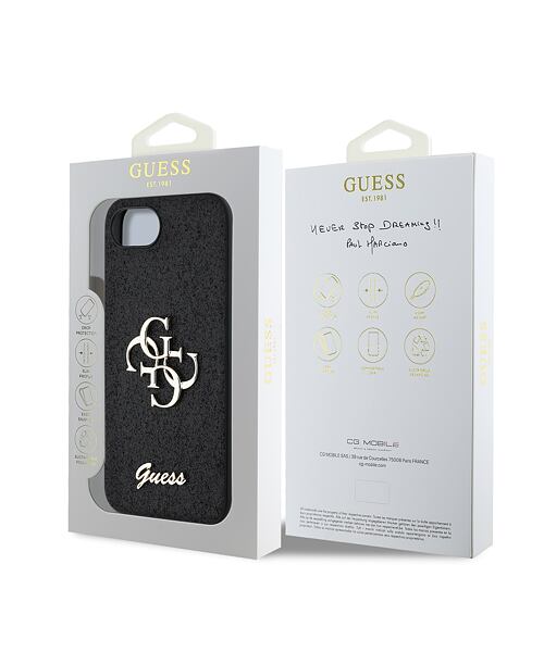 Guess PU Fixed Glitter 4G Metal Logo Zadní Kryt pro iPhone 16e Black