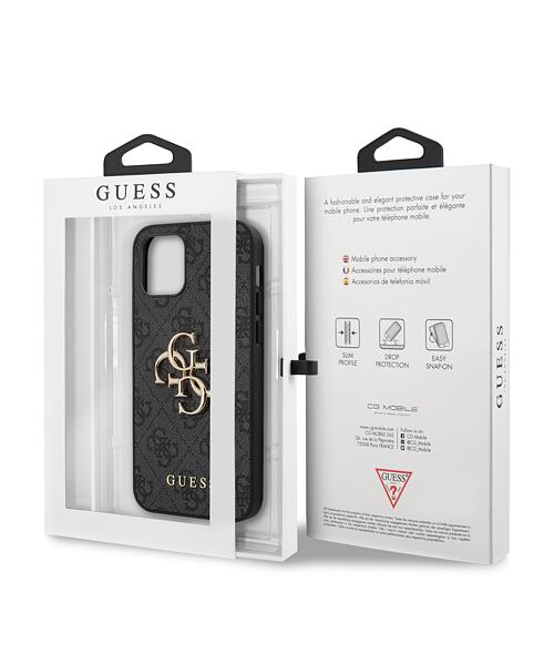 Guess PU 4G Metal Logo Zadní Kryt pro iPhone 12 Pro Max Grey