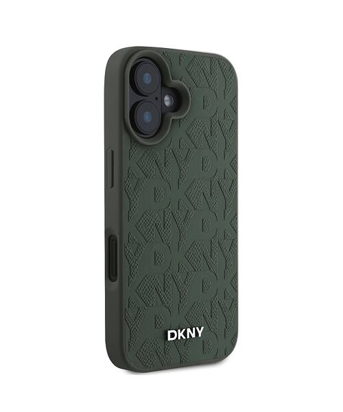 DKNY PU Leather Grid Pattern Magsafe Zadní Kryt pro iPhone 16 Green