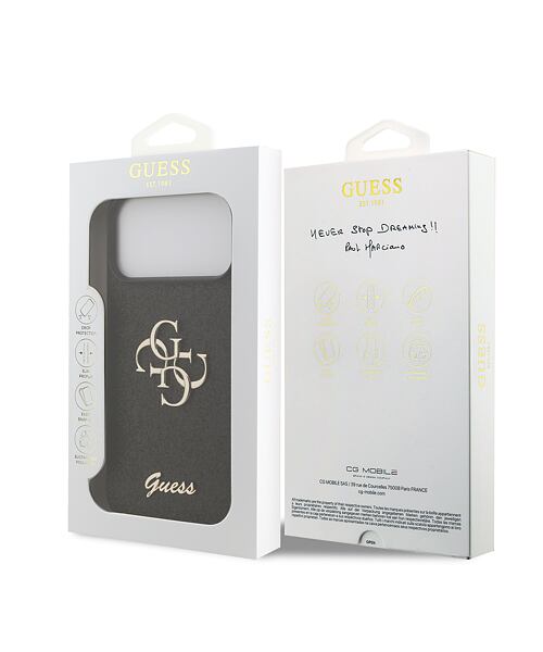 Guess PU Fixed Glitter 4G Metal Logo Zadní Kryt pro iPhone 17 Pro Max Black