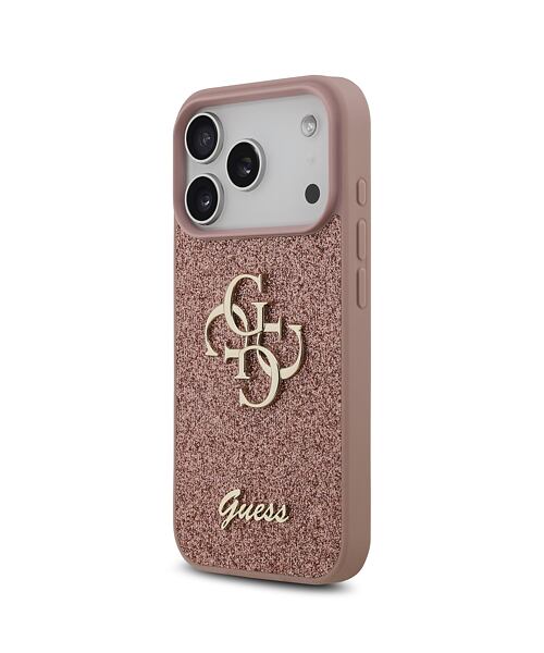 Guess PU Fixed Glitter 4G Metal Logo Zadní Kryt pro iPhone 17 Pro Pink