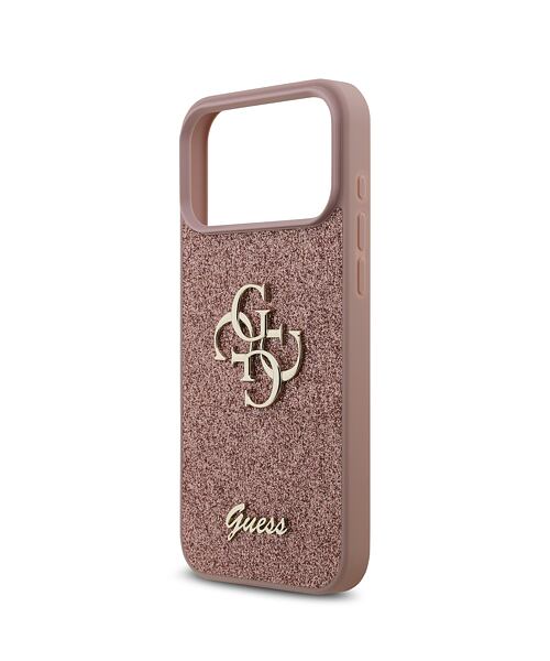 Guess PU Fixed Glitter 4G Metal Logo Zadní Kryt pro iPhone 17 Pro Max Pink
