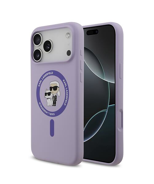 Karl Lagerfeld Liquid Silicone Karl and Choupette MagSafe Zadní Kryt pro iPhone 17 Pro Max Purple