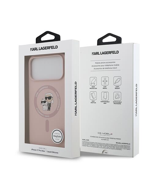 Karl Lagerfeld Liquid Silicone Karl and Choupette MagSafe Zadní Kryt pro iPhone 17 Pro Max Pink