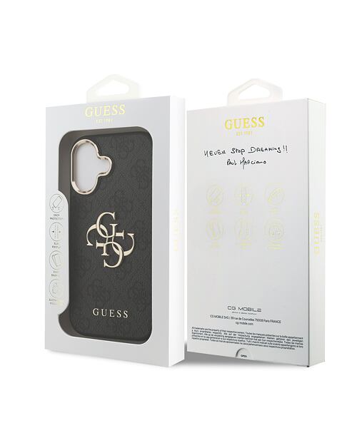 Guess PU Leather 4G Metal Logo Gold Frame Zadní Kryt pro iPhone 17 Black