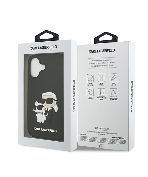 Karl Lagerfeld 3D Rubber Karl and Choupette Zadní Kryt pro iPhone 17 Black