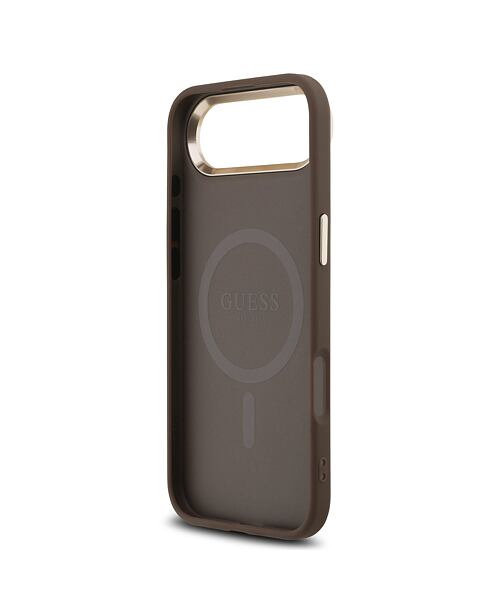 Guess PU Leather 4G Strass Triangle Logo Gold Frame MagSafe Zadní Kryt pro iPhone Air Brown