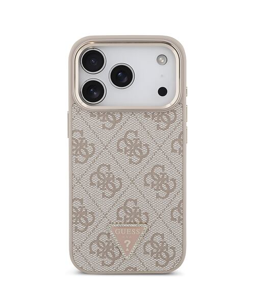 Guess PU Leather 4G Strass Triangle Logo Gold Frame MagSafe Zadní Kryt pro iPhone 17 Pro Pink