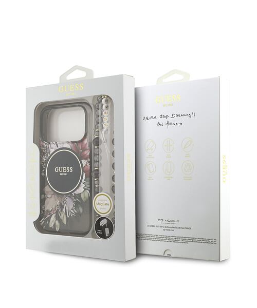 Guess IML Flowers Strap MagSafe Zadní Kryt pro iPhone 17 Pro Black