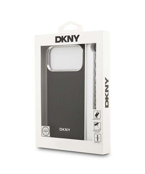 DKNY PU Leather Metal Logo Wrist Chain MagSafe Zadní Kryt pro iPhone 17 Pro Max Black
