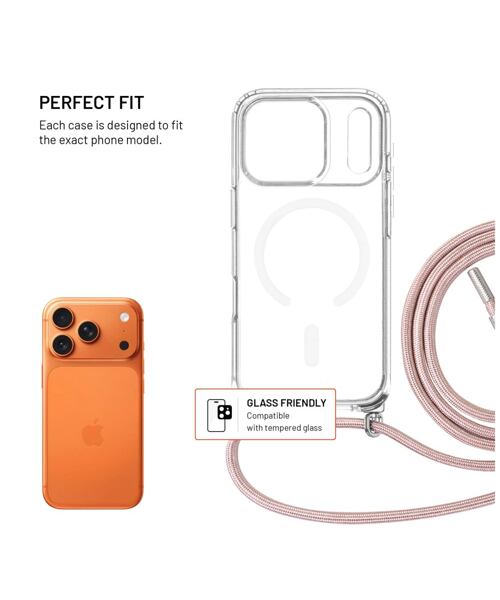 Pouzdro FIXED MagPure Neck s růžovou šňůrkou na krk pro Apple iPhone 17 Pro