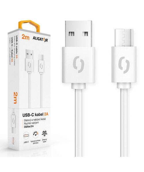 Datový kabel ALIGATOR 2A USB-C 2m, bílý