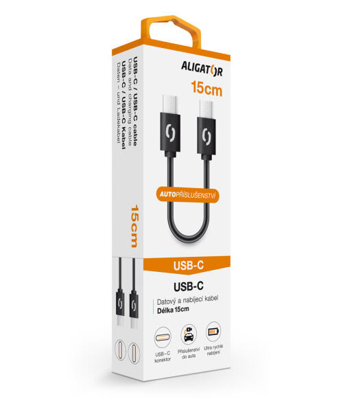 Datový kabel ALIGATOR POWER USB-C/USB-C 15cm, černý