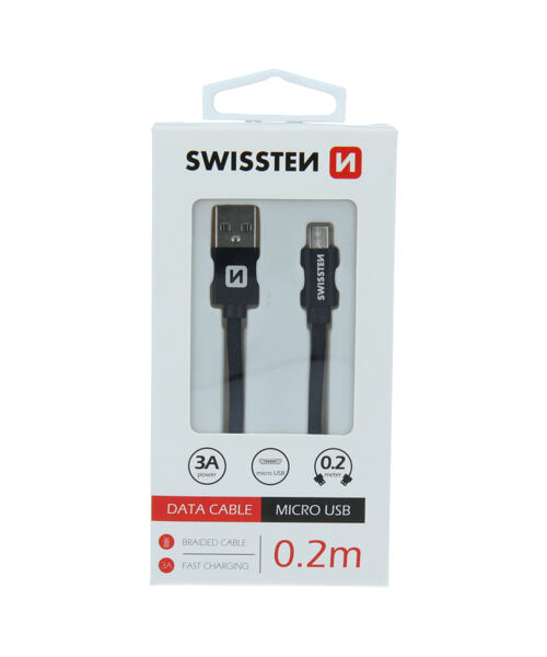 DATOVÝ KABEL SWISSTEN TEXTILE USB / MICRO USB 0,2 M ČERNÝ