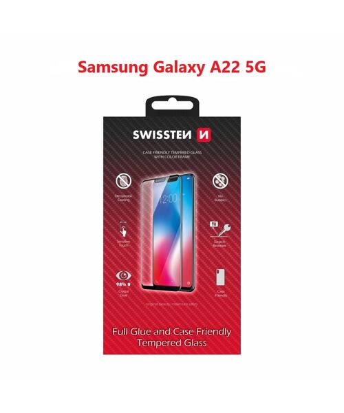 SKLO SWISSTEN FULL GLUE, COLOR FRAME, CASE FRIENDLY PRO SAMSUNG A226 GALAXY A22 5G ČERNÉ