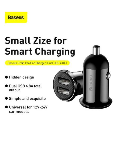 Baseus CCALLP-01 Grain Pro Nabíječka do Auta 2xUSB 4.8A Black