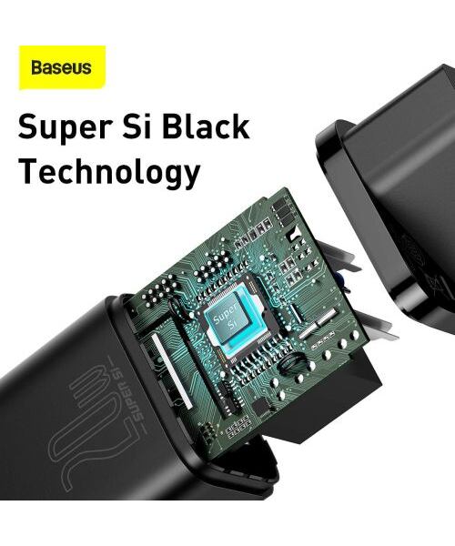 Baseus rychlonabíječka do sítě Super Si USB-C PD QC 20W černá s kabelem USB-C/Lightning 1m
