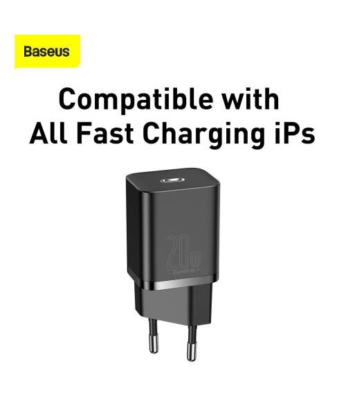 Baseus rychlonabíječka do sítě Super Si USB-C PD QC 20W černá s kabelem USB-C/Lightning 1m