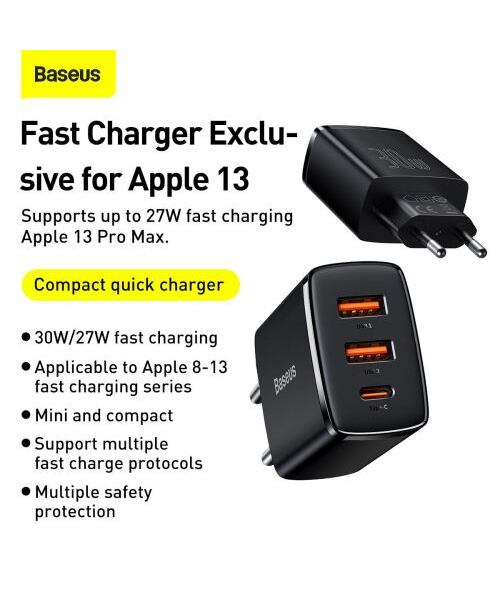 Baseus CCXJ-E01 Compact Quick Nabíječka USB-C 30W Black