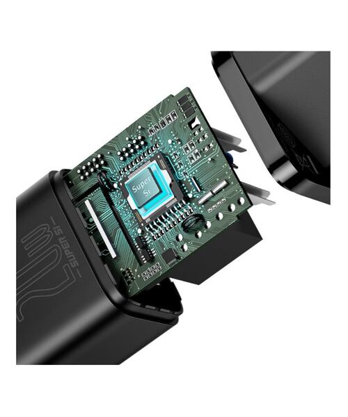Baseus rychlonabíječka do sítě Super Si USB-C PD QC 20W černá s kabelem USB-C/Lightning 1m