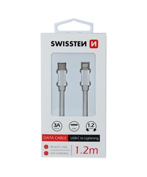 DATOVÝ KABEL SWISSTEN TEXTILE USB-C / LIGHTNING 1,2 M STŘÍBRNÝ