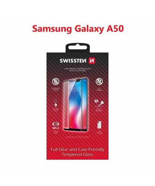 SKLO SWISSTEN FULL GLUE, COLOR FRAME, CASE FRIENDLY PRO SAMSUNG A505 GALAXY A50 ČERNÉ