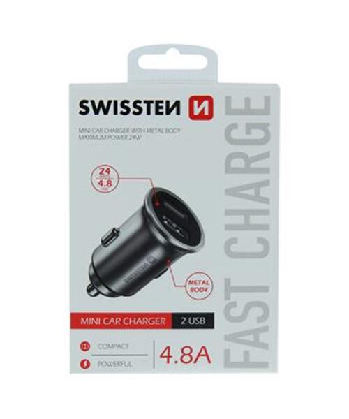 SWISSTEN CL ADAPTÉR 2x USB 4,8A METAL STŘÍBRNÝ