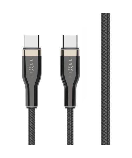 Nabíjecí a datový opletený kabel FIXED s konektory USB-C/USB-C a podporou PD, 1.2m, USB 2.0, 100W, č