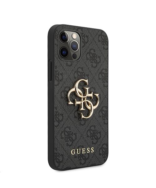 Guess PU 4G Metal Logo Zadní Kryt pro iPhone 12 Pro Max Grey