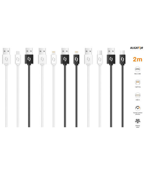 Datový kabel ALIGATOR 2A iPhone lightning 2m, bílý