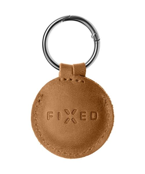 Pouzdro FIXED Case for AirTag z pravé hovězí kůže s karabinou, hnědé