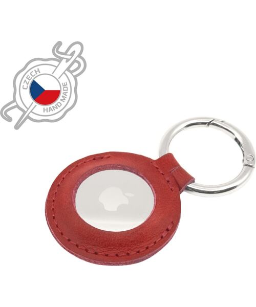 Pouzdro FIXED Case for AirTag z pravé hovězí kůže s karabinou, červené