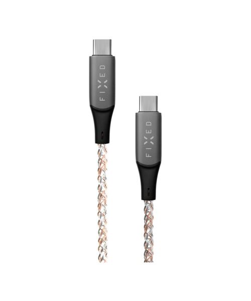 Svítící nabíjecí kabel FIXED s konektory USB-C/USB-C a podporou PD, 1,2 metr, 60W, duhový