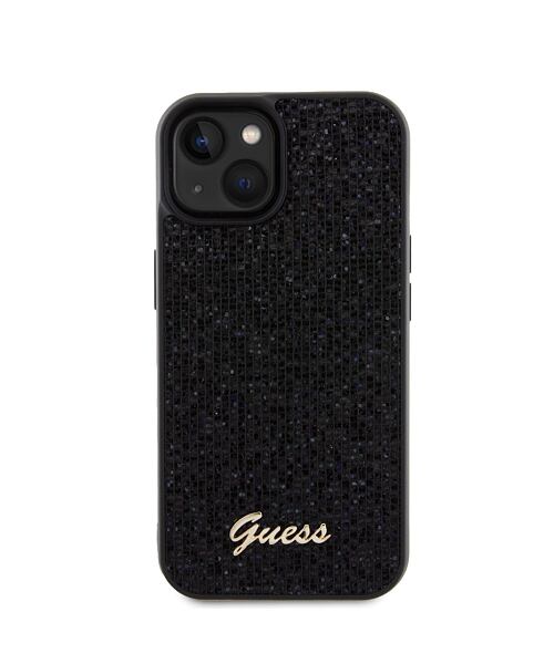 Guess PU Square Mirror Script Logo Zadní Kryt pro iPhone 15 Black