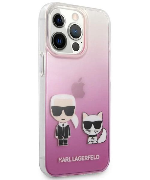 Karl Lagerfeld KLHCP13LCKTRP PC/TPU Ikonik Karl and Choupette Kryt pro iPhone 13 Pro Pink