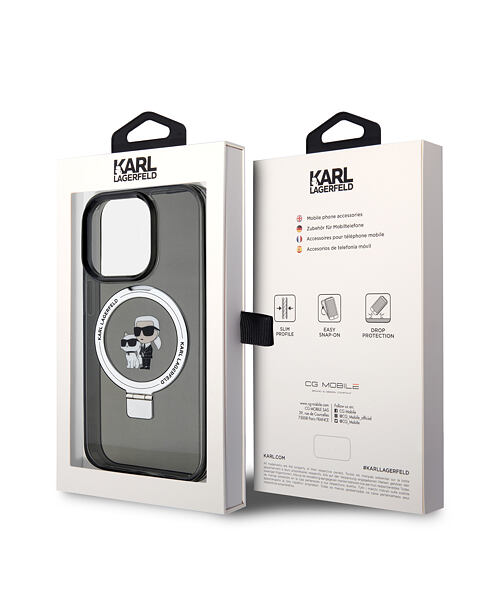 Karl Lagerfeld Ringstand Karl and Choupette MagSafe Zadní Kryt pro iPhone 15 Pro Max Black