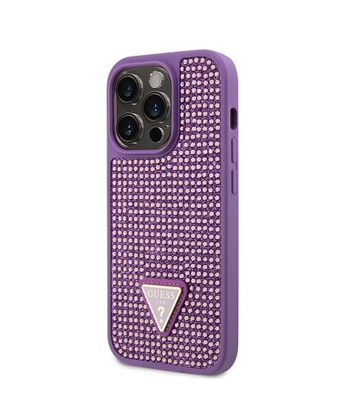 Guess Rhinestones Triangle Metal Logo Kryt pro iPhone 15 Pro Purple