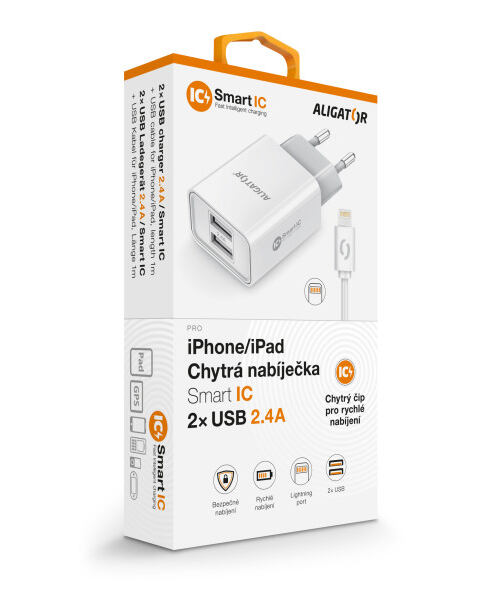 CD ALI iPhone/iPad 2xUSB výst.2,4A, smart IC, bílá