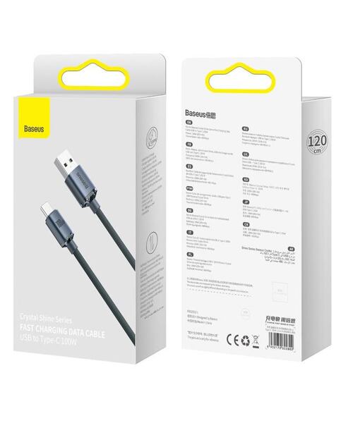 Baseus CAJY000401 Crystal Shine Series Datový Kabel USB - USB-C 100W 1,2m Black