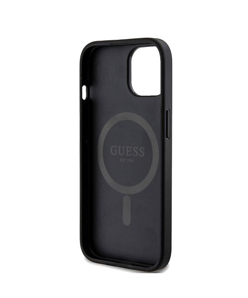 Guess PU Leather 4G Colored Ring MagSafe Zadní Kryt pro iPhone 15 Black