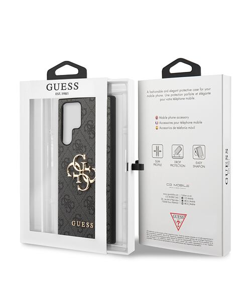 Guess PU 4G Metal Logo Zadní Kryt pro Samsung Galaxy S24 Ultra Grey