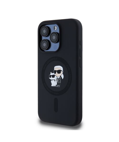 Karl Lagerfeld Liquid Silicone Karl and Choupette Magsafe Zadní Kryt pro iPhone 15 Pro Black