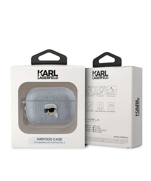 Karl Lagerfeld PU Embossed Karl Head Pouzdro pro AirPods 3 Silver