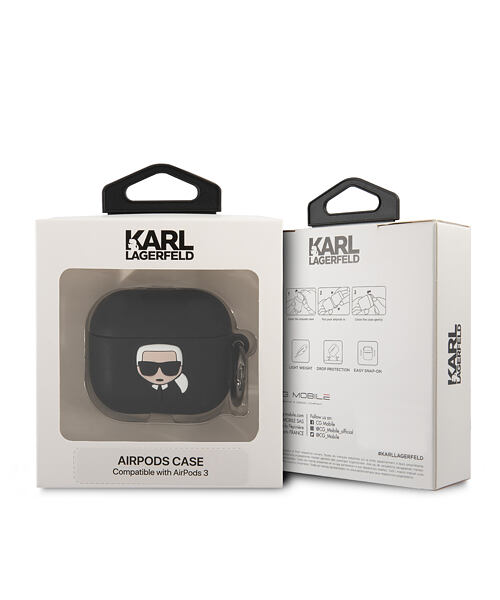 Karl Lagerfeld 3D Logo NFT Karl Head Silikonové Pouzdro pro Airpods 3 Black